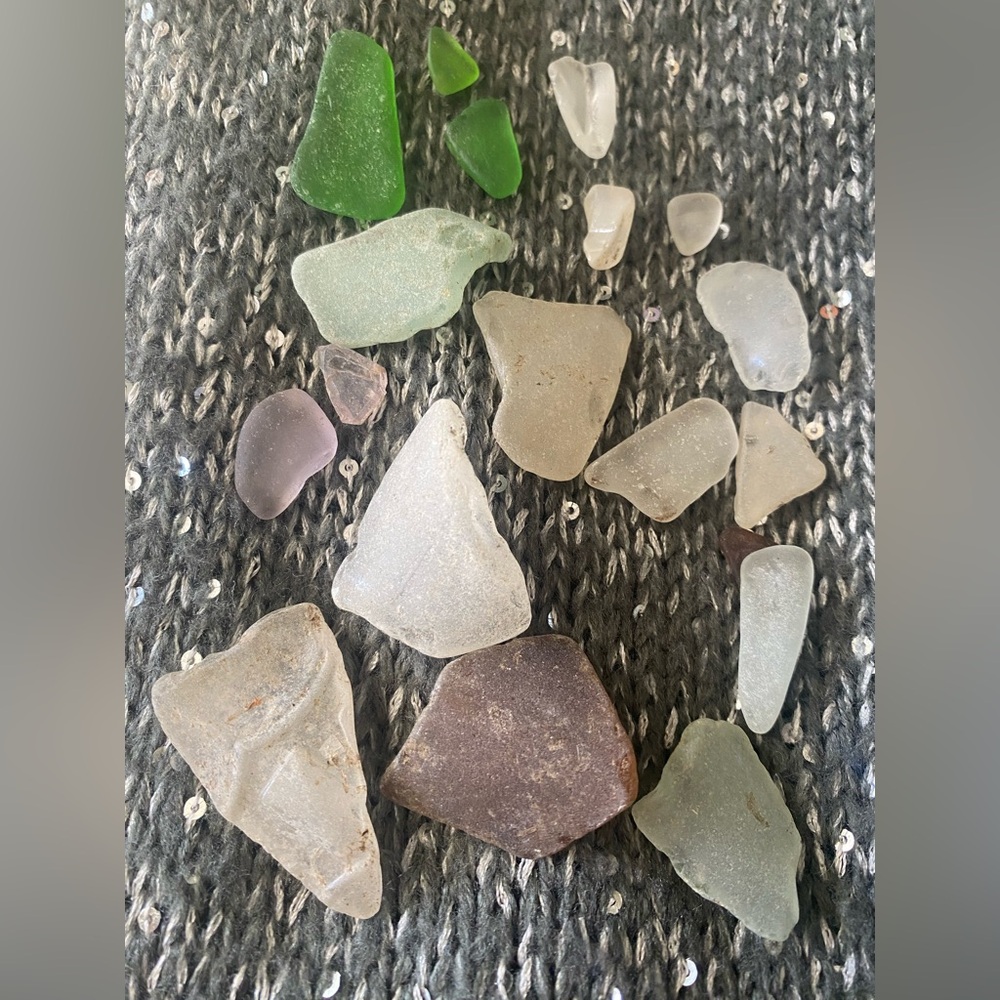 Assorted Beach Glass Collection with vintage wooden trinket gift box included